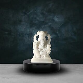Small White Marble Ganesha Idol  Handcrafted Spiritual Statue