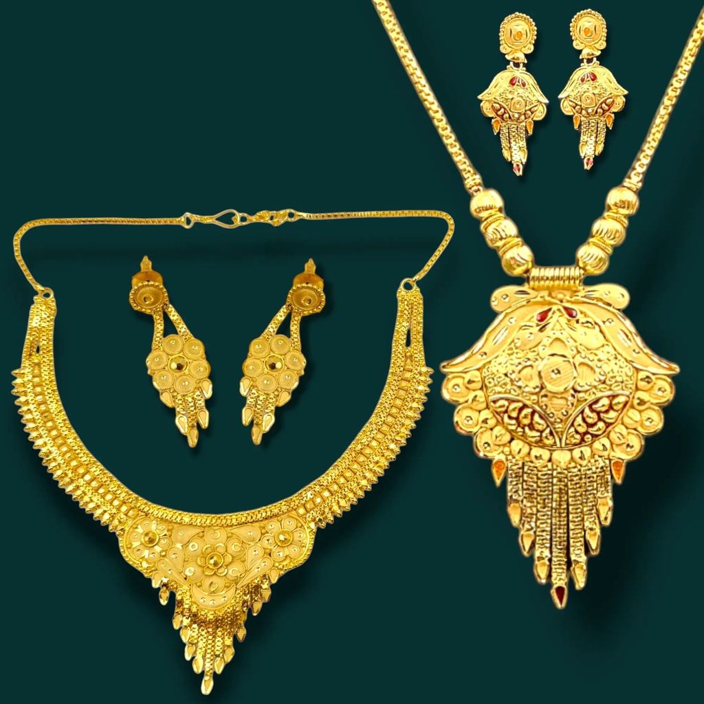 Exclusive One Gram Gold Bridal Combo Set: Choker, Long Necklace, and Earrings