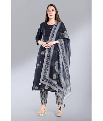 Madhuram Textiles - Navy Straight Cotton Blend Women's Stitched Salwar Suit ( Pack of 1 )