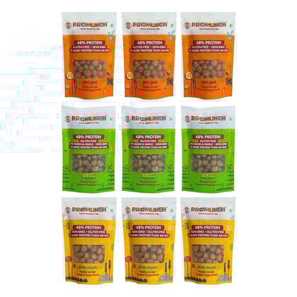PROMUNCH Travel Combo Pack (Tangy Pudina x 3 ,Peri Peri x 3,Noodle Masala x 3) 30gm x 9