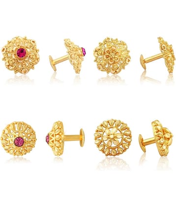 1gm Gold Plated Traditional Daily and Festive wear Alloy Gold Plated Stud Earring Combo set for Women and Girls ( Pack of- 4 Pair Earrings)