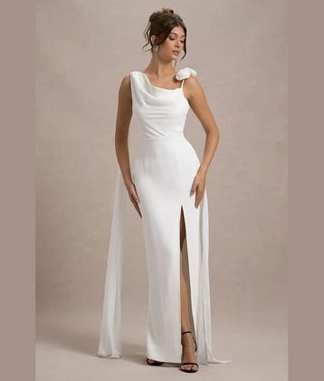 Traquila Georgette Solid Full Length Women's A-line Dress - White ( Pack of 1 )