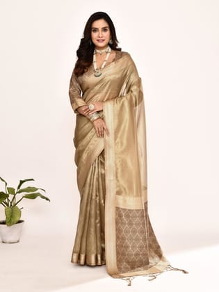 Cream Banarasi Tissue Silk Saree – Effortless Chic | Elora