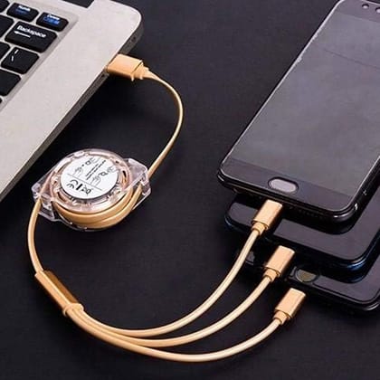 Retractable 3-in-1 Charger Cable for Phones & Android (1 Pc, Multi-USB)
