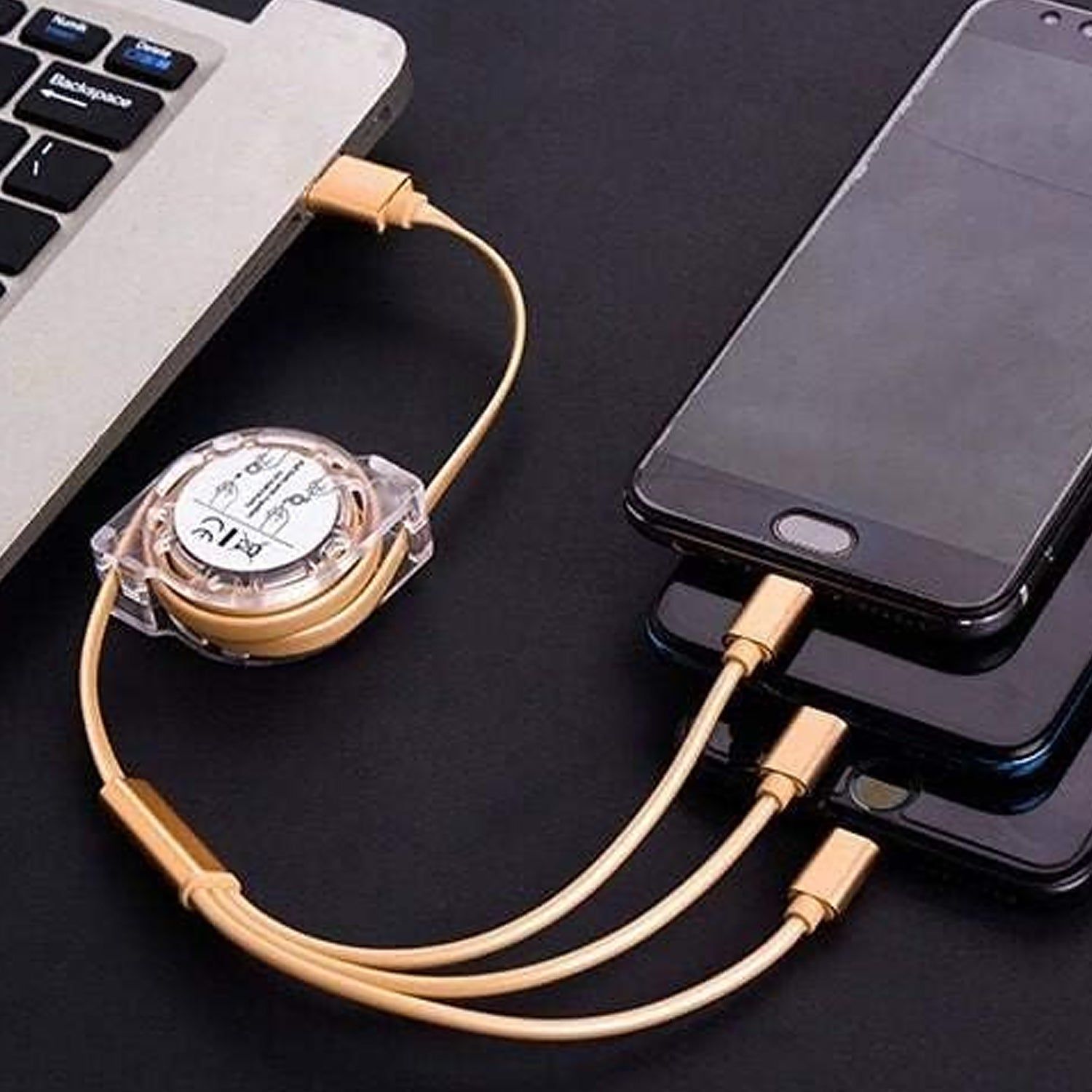 Retractable 3-in-1 Charger Cable for Phones & Android (1 Pc, Multi-USB)
