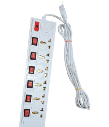 MS LED LIGHT TRADERS 6 Socket Extension Board Power Strip Multi Plug With 2 mtr wire Length