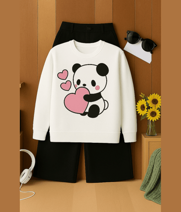 TarrenT HunT Pack of 1 Girls Cotton Blend T-shirt & Pants ( Black )