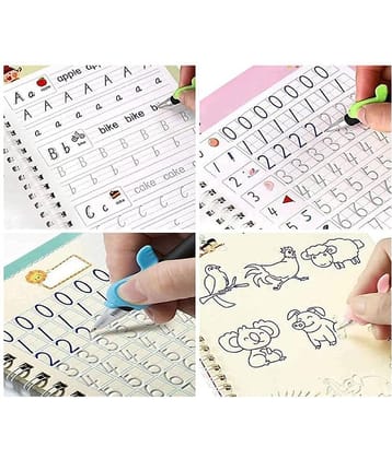 Sank Magic Practice Copybook - (1 Pen + 1 Grip + 4 BOOKS + 10 REFILL) Number Tracing Book - Writing Book - Magic Calligraphy - Copybook Set - Calligraphy Pen - Calligraphy Book - Practical Reusable Writing Tool - Simple Hand Lettering for Preschoolers