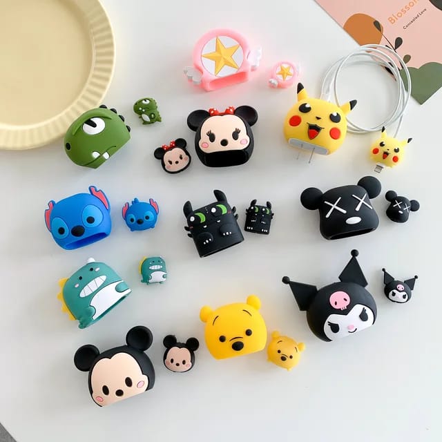 Cute Funny Protective Case for Apple 20W/18W USB-C, USB - A, Power Adapter Chargers and USB Lightning Cable (Random Design)
