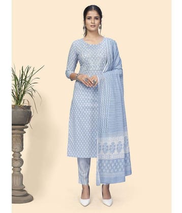 Vbuyz - Light Blue Straight Cotton Womens Stitched Salwar Suit ( Pack of 1 ) - None
