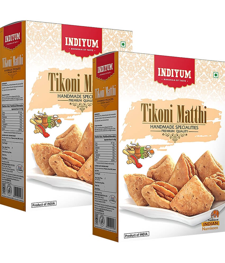 Indiyum Maida Namkeen Snack Combo Pack Tikhoni Mathi 600g (300g X 2)