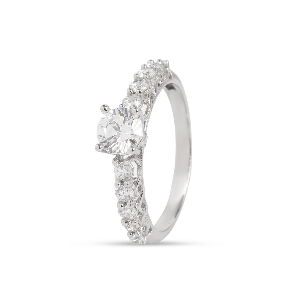 925 Sterling Silver Round Solitaire Ring with Pavé Side Stones for Women | Elegant CZ Diamond Look Ring I Weight - 2.1 g