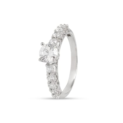 925 Sterling Silver Round Solitaire Ring with Pavé Side Stones for Women | Elegant CZ Diamond Look Ring