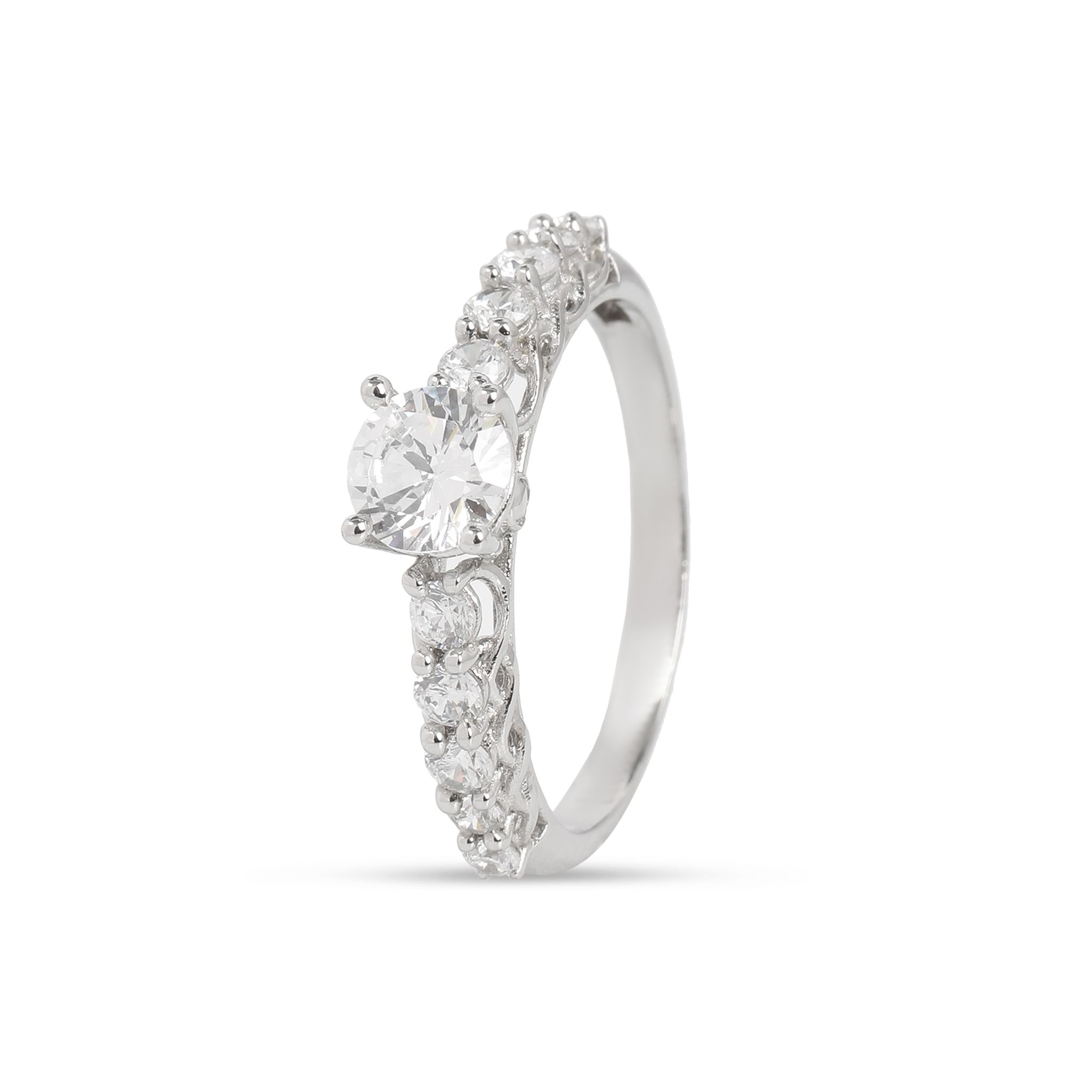925 Sterling Silver Round Solitaire Ring with Pavé Side Stones for Women | Elegant CZ Diamond Look Ring