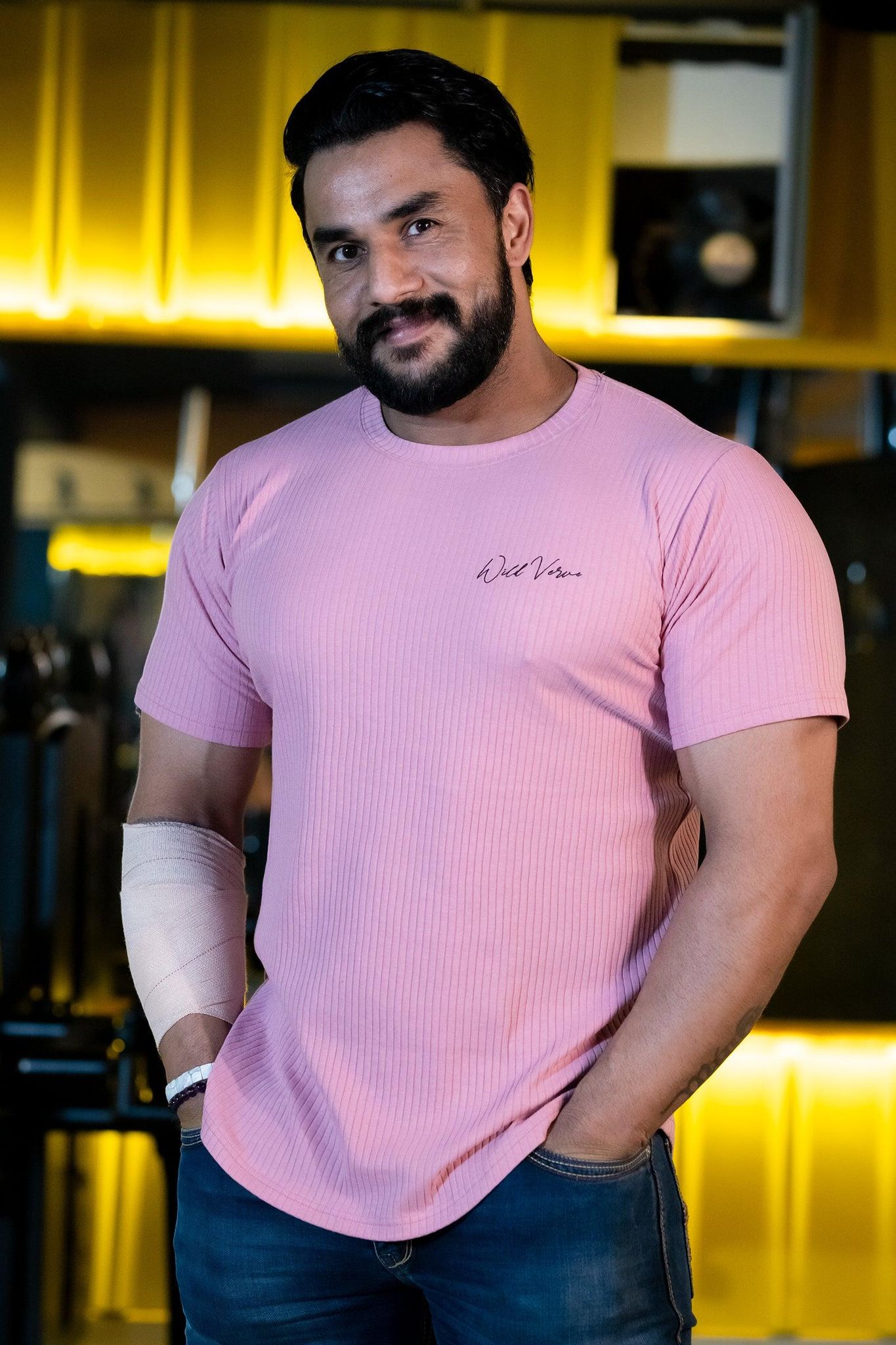 WILD VERVE CLASSIC RIB CREW T SHIRT (PINK)-S