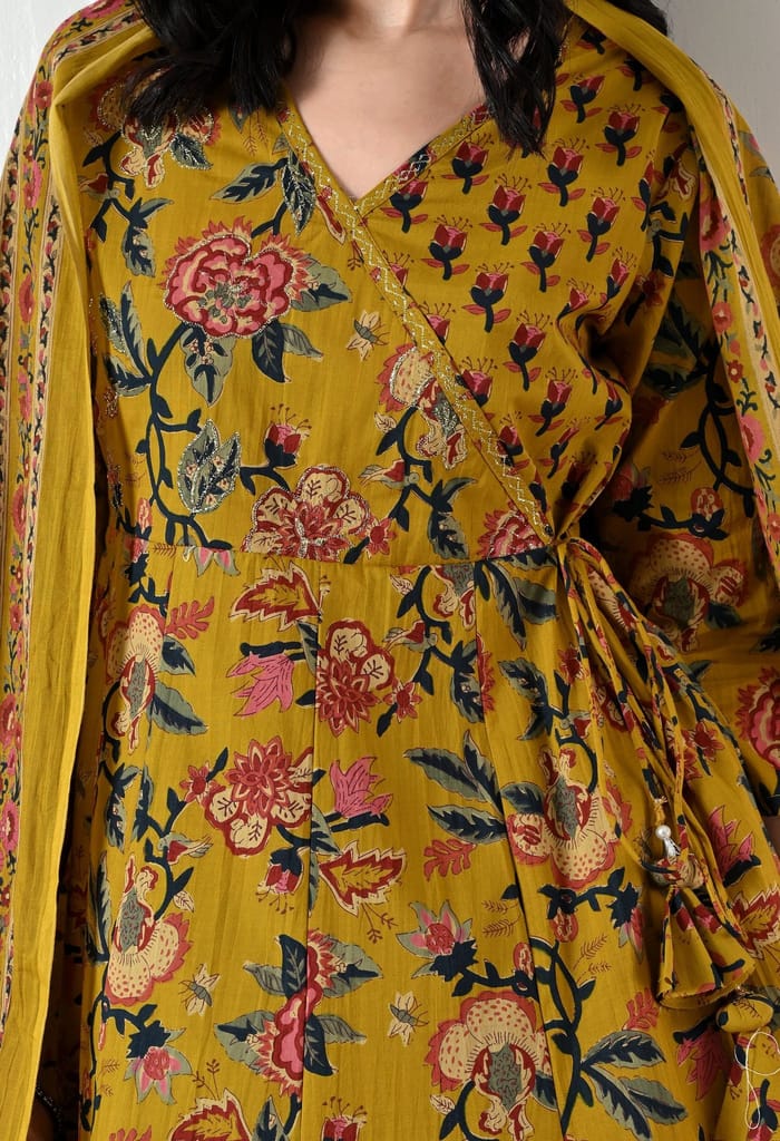 Angrakha Style Anarkali 12-Kali Kurta Set with Dupatta | Handcrafted with Elegant Badla Work