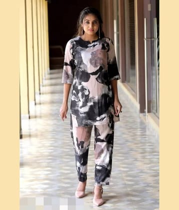 Mahek Fashion Women Cotton Printed Shirt Style Kurti With Pants ( Black )