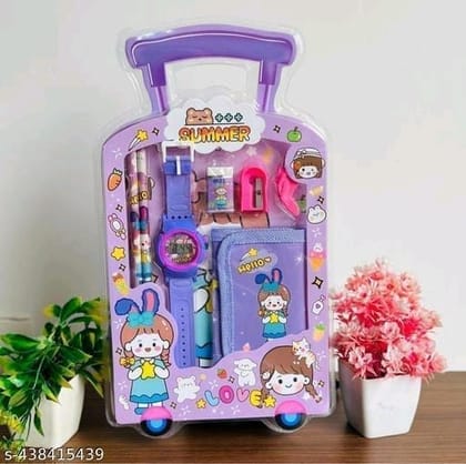 Kids Stationery Set, School Supplies Kit with Trolley Case, Kawaii Cartoon Pencil Case for Girls, Children's Day Gift