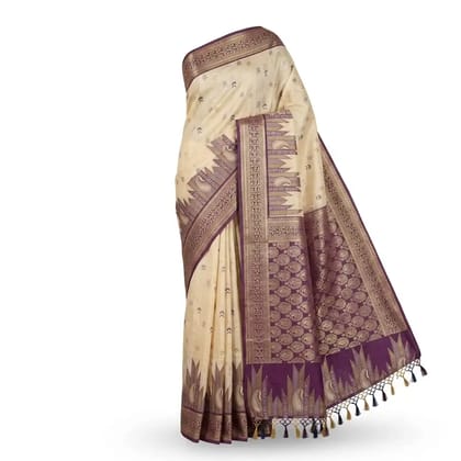 Sambalpuri Dual Tone Cream Beige Ikat Handloom Saree