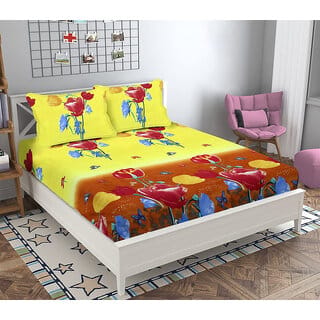 Black Bee Red Yellow Tulip 3D Print Double Bedsheet With 2 Pillow Covers (208 X 213 Cm)(Bs20-04)