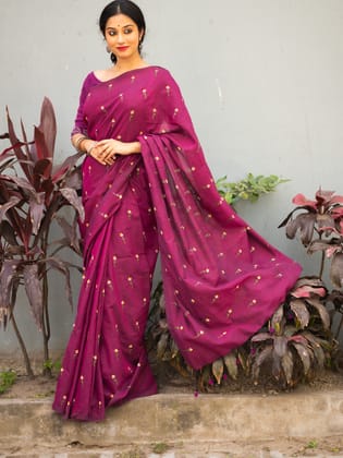 Wine flower  embroidered Saree