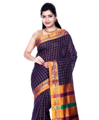 Pure Cotton Ilkal Saree in Dark Purple + Square design