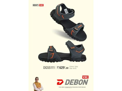 VKC Debon DG55111 Grey Men's  Semi Covering Synthetic Leather Sandal  - UK 6
