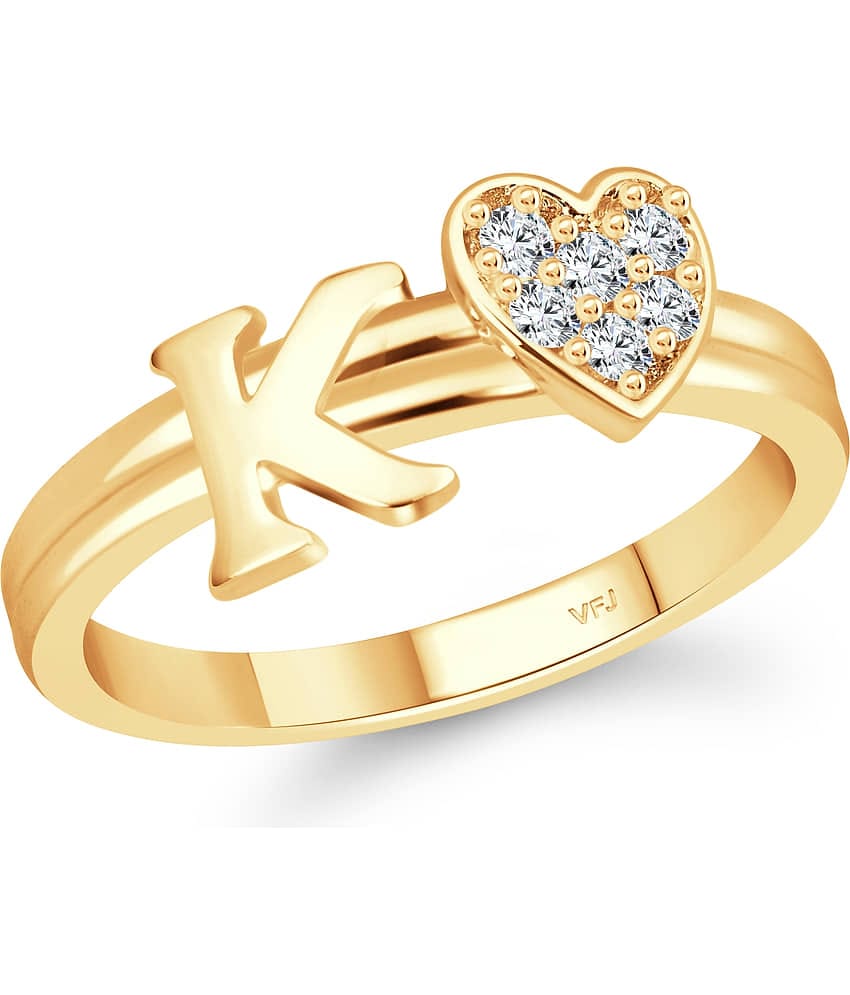 Vighnaharta cz alloy Gold plated Valentine collection Initial '' K '' Letter with heart ring alphabet collection for women and Girls