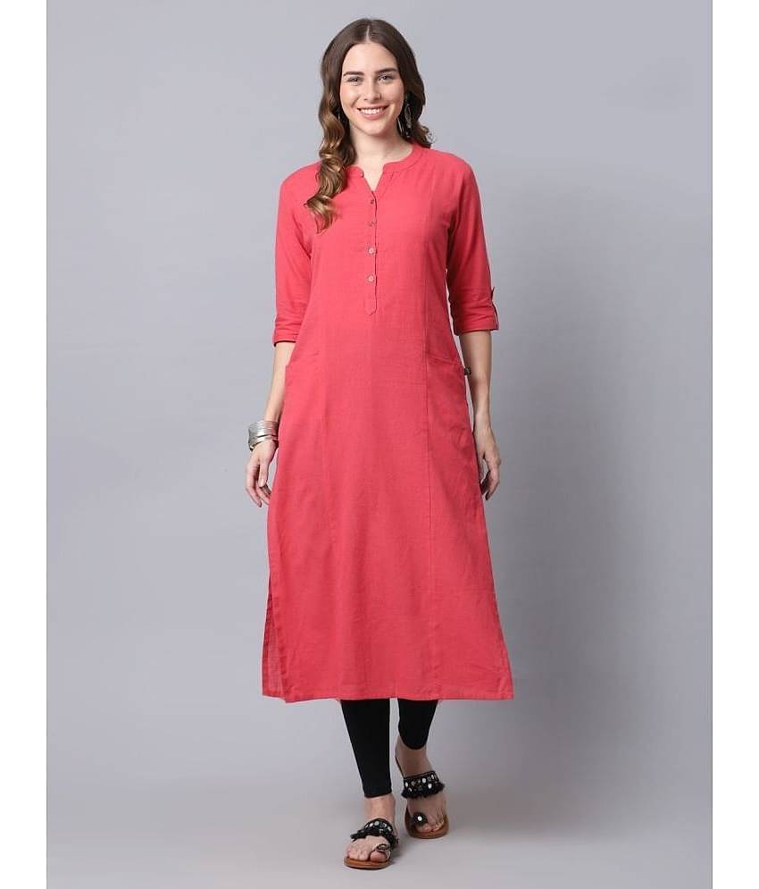 Pistaa Cotton Solid Straight Women's Kurti - Red ( Pack of 1 )