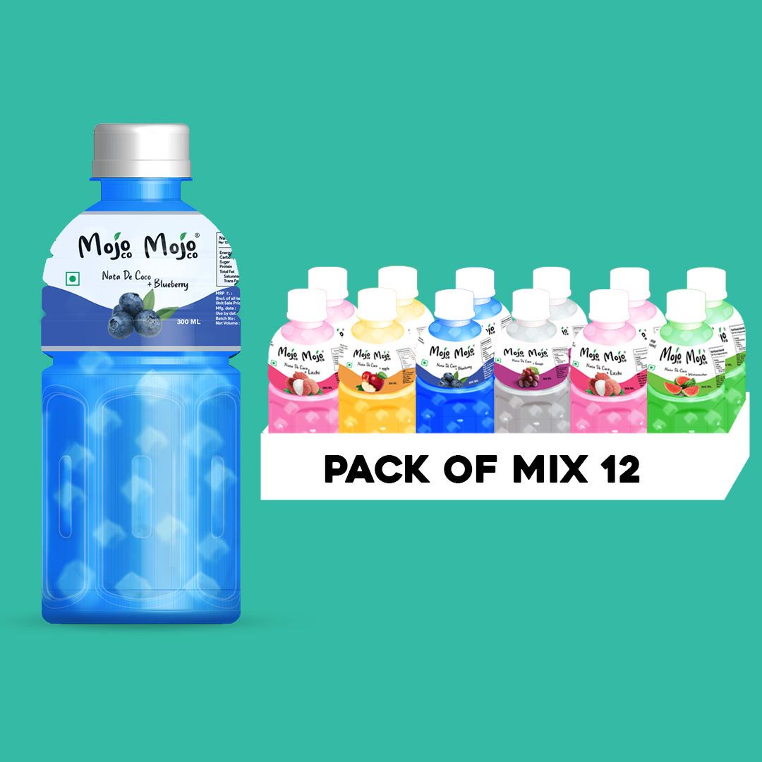 Mojo Mojo Mix Assorted Flavors Juice With Nata De Coco, 300 ml - Pack of 12