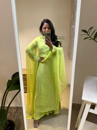Viscose Plazzo Set - Bright Green-Bright Green / Viscose / S