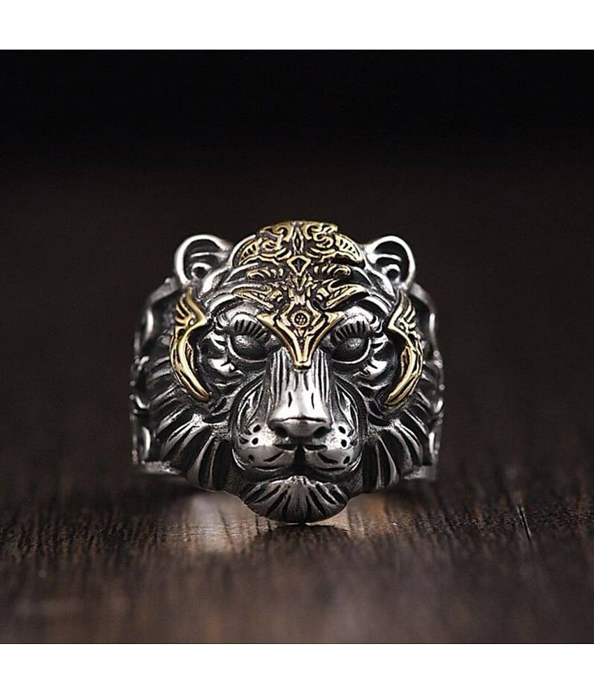 Fashion Frill Silver Ring For Boys Stylish King Tiger Adjustable Rings For Men Boys Girls