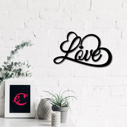 "Love with Hearts" Black Engineered Wood Wall Art Cutout, Ready to Hang Home Decor