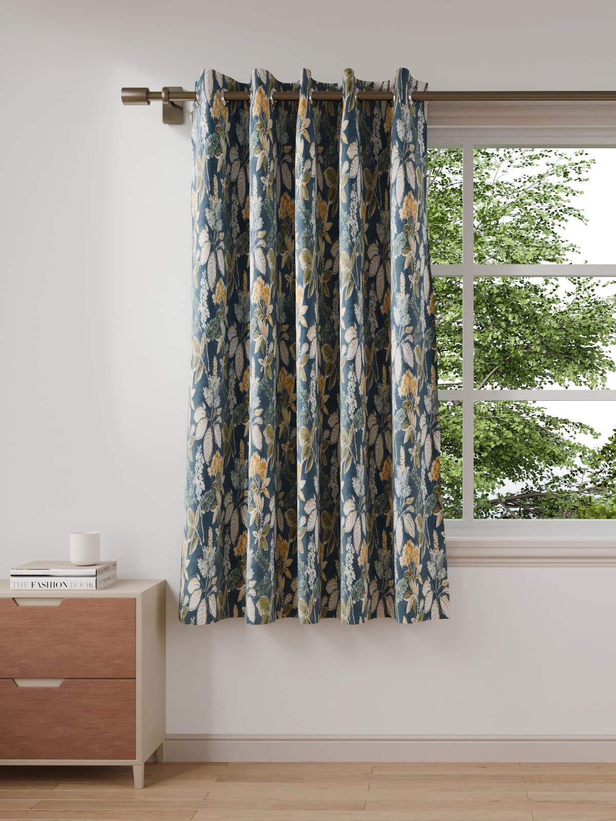 DDECOR - 100% PolyesterLeaves PatternWindow 5 Ft|135 CM X 160 CM| - Blue