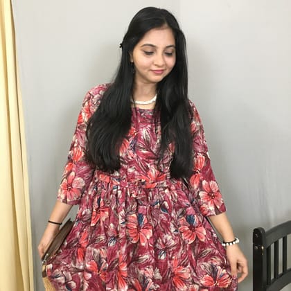 Floral - Wine - Maternity Kurti with Feeding Zips - Soft Rayon-44 - 46 ( XXL - 3XL )