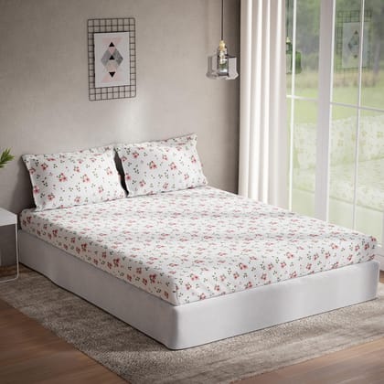 DDECOR - Eden Collection 100% Cotton Floral Pattern 144TC Super King |274 CM X 274 CM| with 2 Pillow Covers - Red