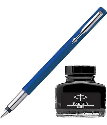 Parker Vector Standard CT Fountain Pen - Blue + Quink Ink Bottle - Black (30ML)