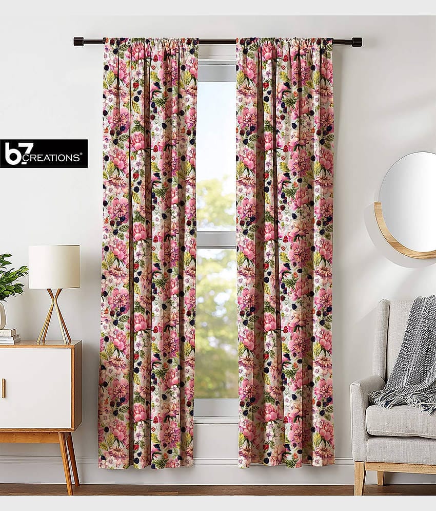 B7 CREATIONS Set of 2 Door Rod Pocket Polyester Curtains Pink