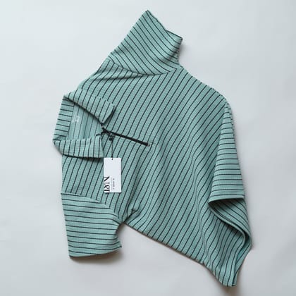 Men’s Zipper T-Shirt Camelet Checks Fabric | Striped Pattern | Pista-M