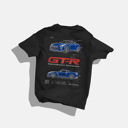 GTR 4 T-Shirt - Round Neck Drop Shoulder Graphic Printed Oversized Cotton T-shirt-S / Black