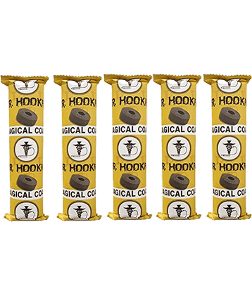 PUFF SMART Mr Hookah Coconut Charcoal Magic Coal for Hookah Shisha Pack of 5 Rolls (Grey, Yellow, 50 Pcs Disk)