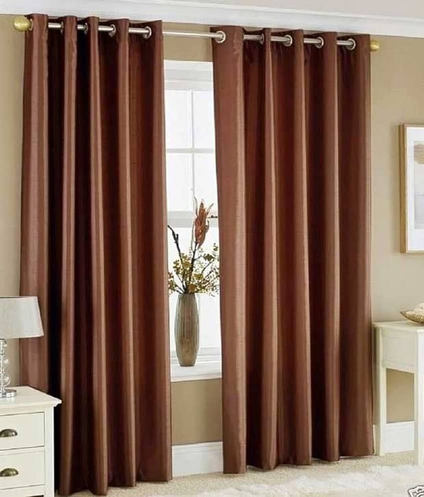 Tanishka Fabs Solid Semi-Transparent Eyelet Curtain 7 ft ( Pack of 2 ) - Brown
