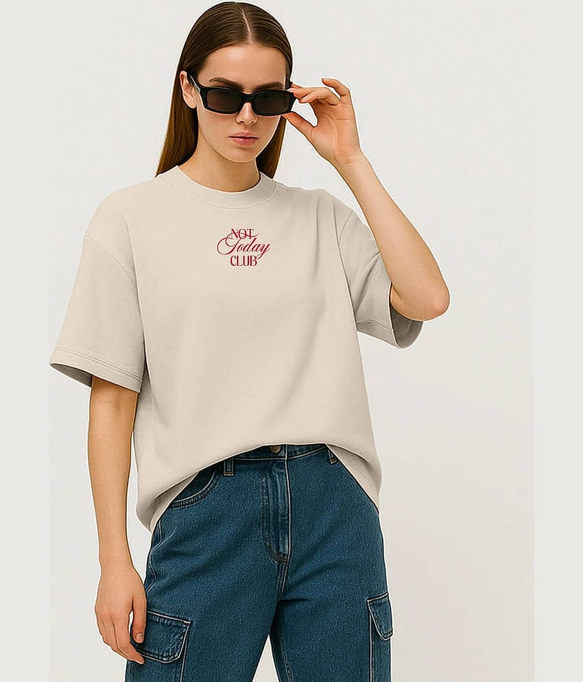 STYLENSE Women Cotton Blend Printed Oversized Fit Round Neck T-Shirt ( Off White )