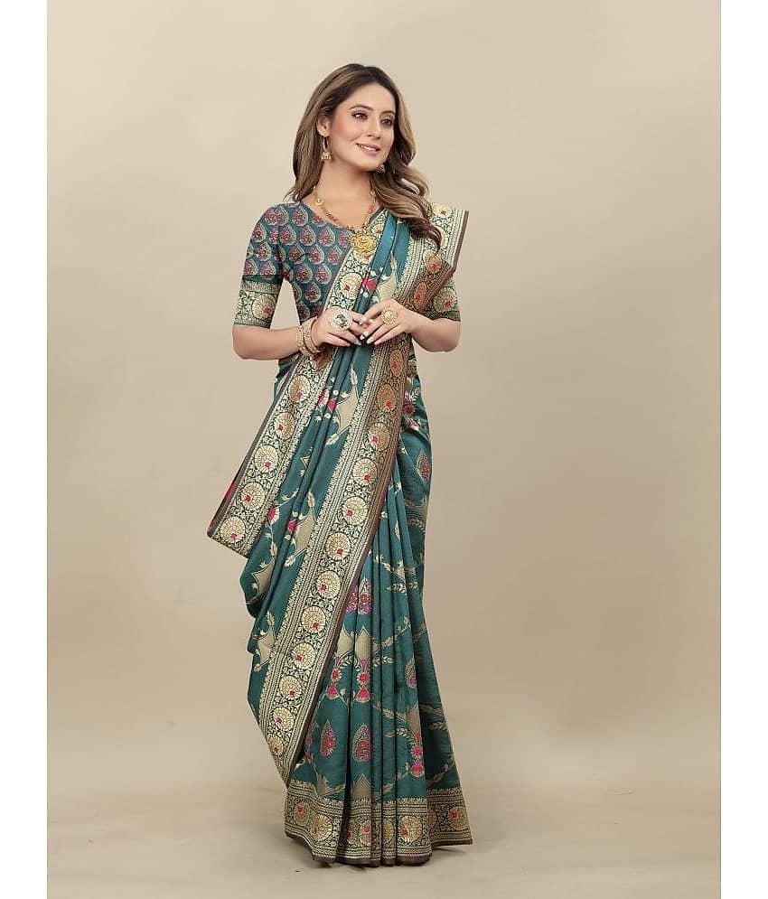 Gazal Fashions Banarasi Silk Embellished Saree With Unstitched Blouse Piece ( Pink )