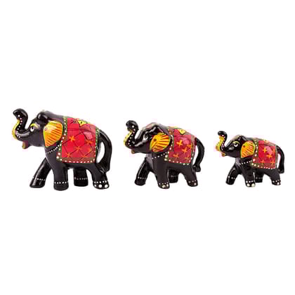 DreamKraft Paper Mache Handmade Elephant Showpiece Figurine Large(10x7.6) Medium(8.5x6.1) Small(7.3x5) CM (3 Piece, Black)