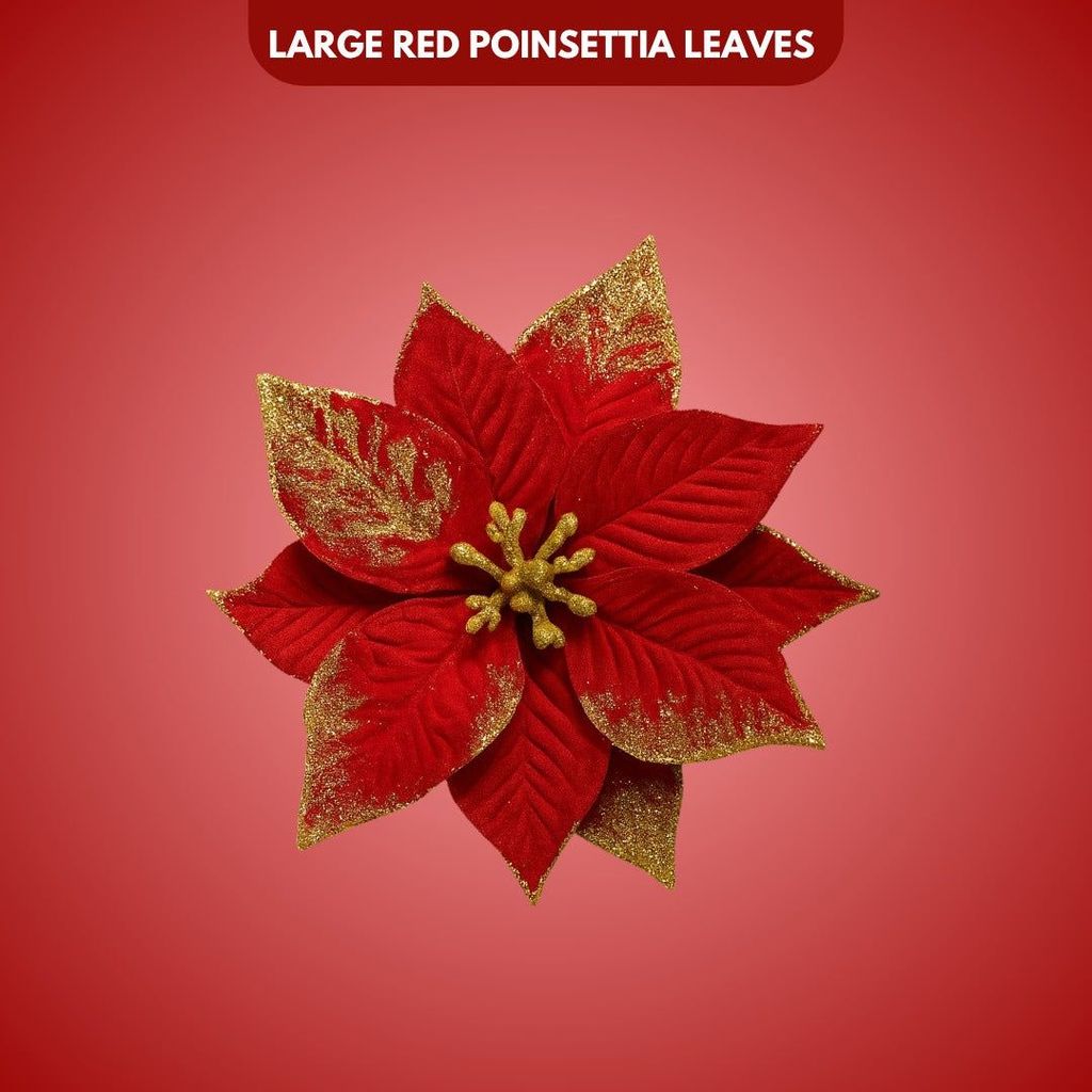 Large Red Poinsettia Leaves with Golden Glitter - 1PC - Party and Festive Needs | Buy online on ZillyBuy