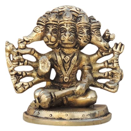 Brass Panchmukhi Hanuman Ji Idol Statue - Temple Style Worship Murti, Height : 4 Inch (BSMAS1528 E)