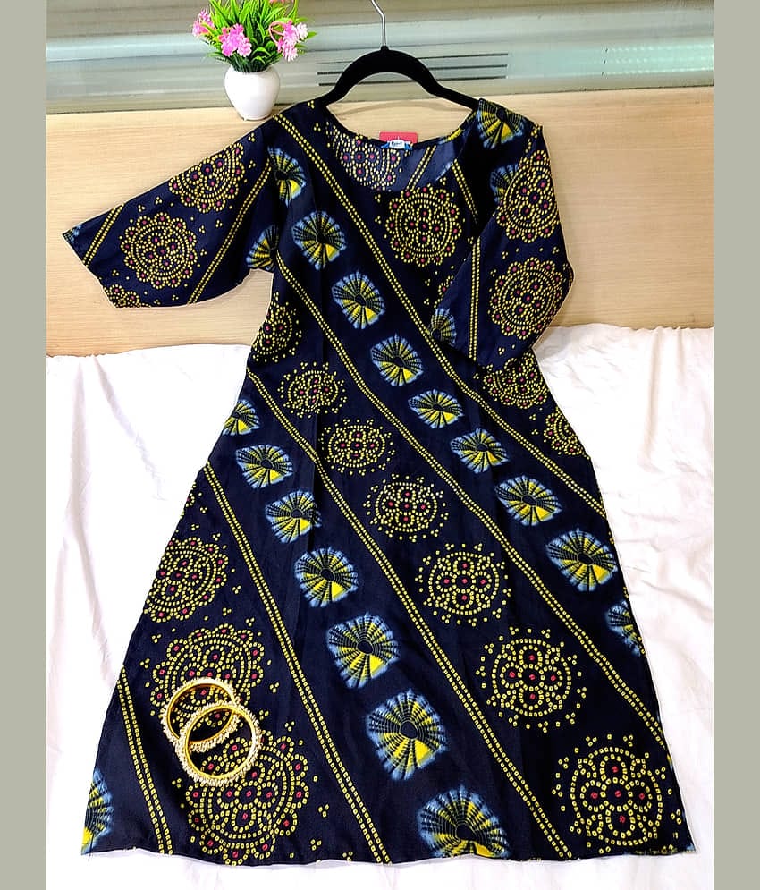 Ethnic Basket Pack of 1 Crepe Printed Straight Women's Kurti - ( Black )