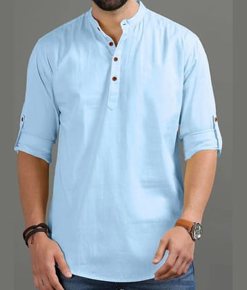 VIMASUTI Cotton Plain Shirt Style Kurta For Men ( Sky Blue )