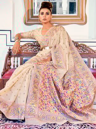 Beige Pure Kashmiri Modal Saree